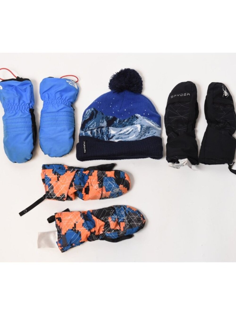 Winter Boys Age 5-7 Bundle 1 Hat and 3 Mittens North Face Spyder Turtlefur